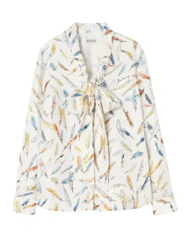 Burberry Rhiannon Feather-Print Silk Neck-Scarf Blouse | Thumbnail 4 Burberry Rhiannon Feather-Print Silk Neck-Scarf Blouse | Thumbnail 4