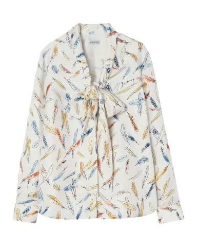 Burberry Rhiannon Feather-Print Silk Neck-Scarf Blouse | Thumbnail 1 Burberry Rhiannon Feather-Print Silk Neck-Scarf Blouse | Thumbnail 1