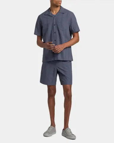 Vince Men's Cove Cotton and Hemp Stripe Short-Sleeve Shirt | Thumbnail 2 Vince Men's Cove Cotton and Hemp Stripe Short-Sleeve Shirt | Thumbnail 2