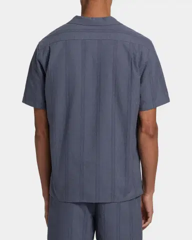 Vince Men's Cove Cotton and Hemp Stripe Short-Sleeve Shirt | Thumbnail 3 Vince Men's Cove Cotton and Hemp Stripe Short-Sleeve Shirt | Thumbnail 3