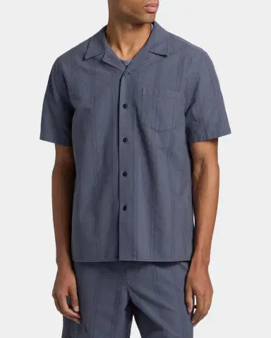 Vince Men's Cove Cotton and Hemp Stripe Short-Sleeve Shirt | Thumbnail 4 Vince Men's Cove Cotton and Hemp Stripe Short-Sleeve Shirt | Thumbnail 4
