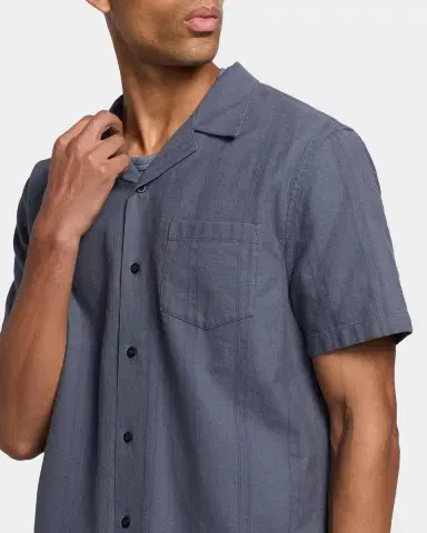 Vince Men's Cove Cotton and Hemp Stripe Short-Sleeve Shirt | Thumbnail 5 Vince Men's Cove Cotton and Hemp Stripe Short-Sleeve Shirt | Thumbnail 5