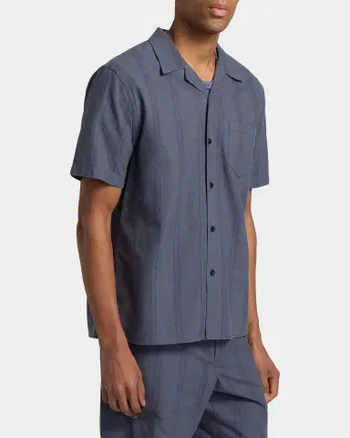 Vince Men's Cove Cotton and Hemp Stripe Short-Sleeve Shirt | Thumbnail 7 Vince Men's Cove Cotton and Hemp Stripe Short-Sleeve Shirt | Thumbnail 7