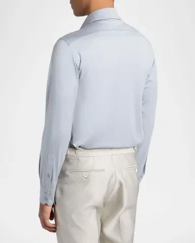 Tom Ford Men's Cotton and Silk Jersey Button-Down Shirt | Thumbnail 3 Tom Ford Men's Cotton and Silk Jersey Button-Down Shirt | Thumbnail 3