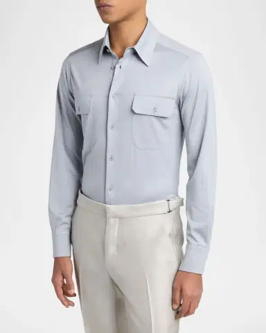 Tom Ford Men's Cotton and Silk Jersey Button-Down Shirt | Thumbnail 4 Tom Ford Men's Cotton and Silk Jersey Button-Down Shirt | Thumbnail 4
