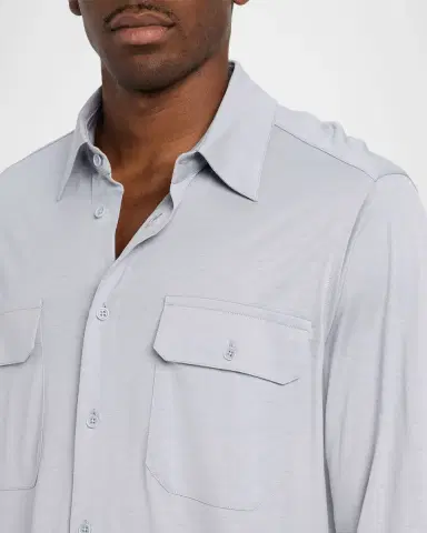 Tom Ford Men's Cotton and Silk Jersey Button-Down Shirt | Thumbnail 5 Tom Ford Men's Cotton and Silk Jersey Button-Down Shirt | Thumbnail 5