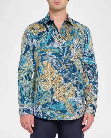 Robert Graham Men's Chorro Embroidered Leaf Print Shirt | Thumbnail 4 Robert Graham Men's Chorro Embroidered Leaf Print Shirt | Thumbnail 4