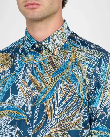 Robert Graham Men's Chorro Embroidered Leaf Print Shirt | Thumbnail 5 Robert Graham Men's Chorro Embroidered Leaf Print Shirt | Thumbnail 5