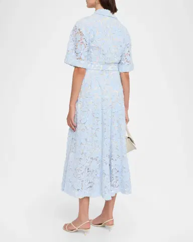 Simkhai Deanna Short-Sleeve Belted Lace Midi Dress | Thumbnail 3 Simkhai Deanna Short-Sleeve Belted Lace Midi Dress | Thumbnail 3