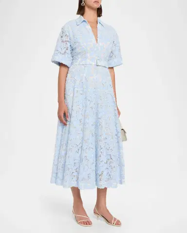 Simkhai Deanna Short-Sleeve Belted Lace Midi Dress | Thumbnail 4 Simkhai Deanna Short-Sleeve Belted Lace Midi Dress | Thumbnail 4