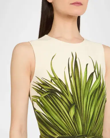 Oscar de la Renta Belted Palm Leaf-Print Midi Dress | Thumbnail 4 Oscar de la Renta Belted Palm Leaf-Print Midi Dress | Thumbnail 4