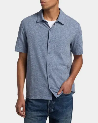 Vince Men's Tonal Leaf-Print Slub Cotton Shirt | Thumbnail 4 Vince Men's Tonal Leaf-Print Slub Cotton Shirt | Thumbnail 4
