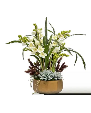 Winward Home Orchid and Succulent 25" Faux Floral Arrangement in Golden Pot | Thumbnail 2 Winward Home Orchid and Succulent 25" Faux Floral Arrangement in Golden Pot | Thumbnail 2