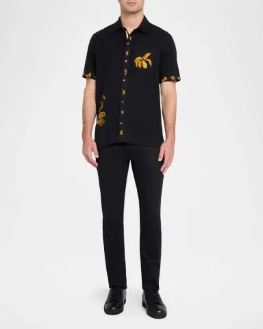 Robert Graham Men's Golden Jungle Motif Cotton Short-Sleeve Shirt | Thumbnail 2 Robert Graham Men's Golden Jungle Motif Cotton Short-Sleeve Shirt | Thumbnail 2