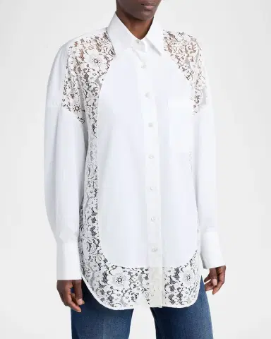 Stella McCartney Lace-Paneled Poplin Button-Down Shirt | Thumbnail 2 Stella McCartney Lace-Paneled Poplin Button-Down Shirt | Thumbnail 2