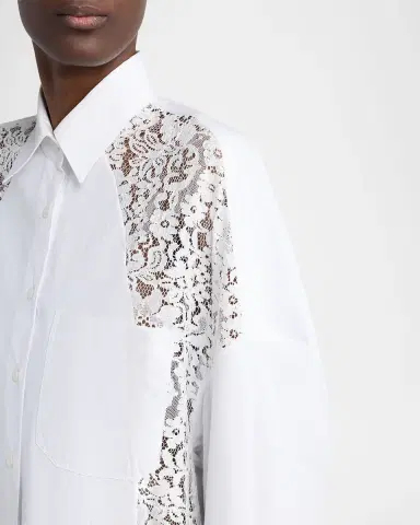 Stella McCartney Lace-Paneled Poplin Button-Down Shirt | Thumbnail 3 Stella McCartney Lace-Paneled Poplin Button-Down Shirt | Thumbnail 3