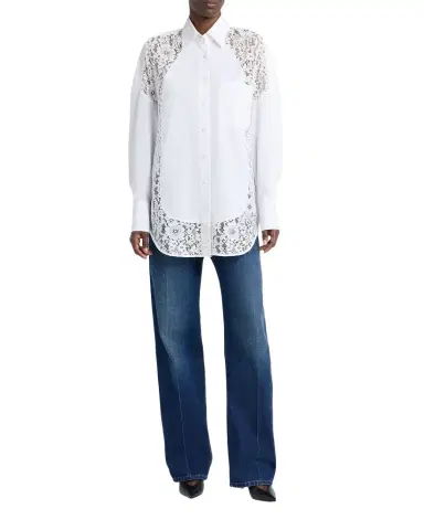 Stella McCartney Lace-Paneled Poplin Button-Down Shirt | Thumbnail 1 Stella McCartney Lace-Paneled Poplin Button-Down Shirt | Thumbnail 1