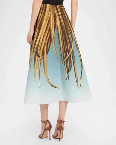 Oscar de la Renta Palm Print A-Line Midi Skirt | Thumbnail 2 Oscar de la Renta Palm Print A-Line Midi Skirt | Thumbnail 2