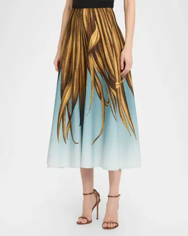 Oscar de la Renta Palm Print A-Line Midi Skirt | Thumbnail 3 Oscar de la Renta Palm Print A-Line Midi Skirt | Thumbnail 3