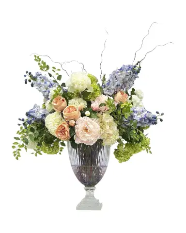 Winward Home Delphinium Mixed 34" Faux Floral Arrangement in Glass Vase | Thumbnail 1 Winward Home Delphinium Mixed 34" Faux Floral Arrangement in Glass Vase | Thumbnail 1