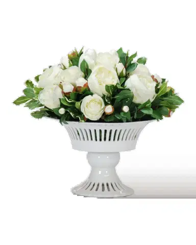 Winward Home Roses & Camellia Buds 15" Faux Floral Arrangement in Porcelain Vase | Thumbnail 2 Winward Home Roses & Camellia Buds 15" Faux Floral Arrangement in Porcelain Vase | Thumbnail 2