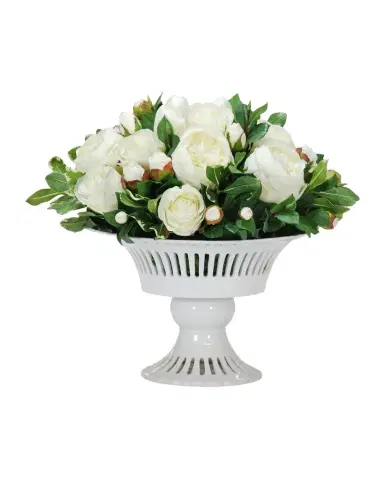 Winward Home Roses & Camellia Buds 15" Faux Floral Arrangement in Porcelain Vase | Thumbnail 1 Winward Home Roses & Camellia Buds 15" Faux Floral Arrangement in Porcelain Vase | Thumbnail 1