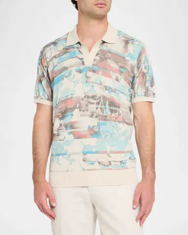 Robert Graham Men's Ordale Cotton Knit Abstract Johnny Collar Polo Shirt | Thumbnail 4 Robert Graham Men's Ordale Cotton Knit Abstract Johnny Collar Polo Shirt | Thumbnail 4