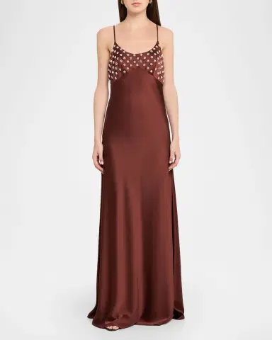 Tanya Taylor Ophelia Beaded Satin Maxi Dress | Thumbnail 2 Tanya Taylor Ophelia Beaded Satin Maxi Dress | Thumbnail 2