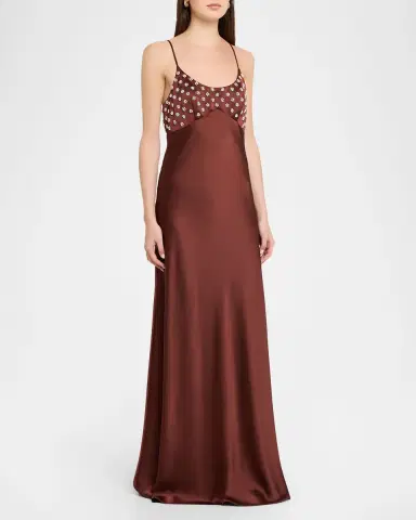 Tanya Taylor Ophelia Beaded Satin Maxi Dress | Thumbnail 4 Tanya Taylor Ophelia Beaded Satin Maxi Dress | Thumbnail 4