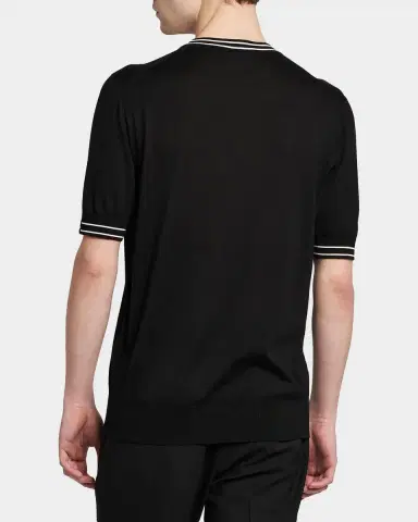 Dolce & Gabbana Men's Nero Silk Knit Ribbed-Logo Trim Crewneck T-Shirt | Thumbnail 2 Dolce & Gabbana Men's Nero Silk Knit Ribbed-Logo Trim Crewneck T-Shirt | Thumbnail 2
