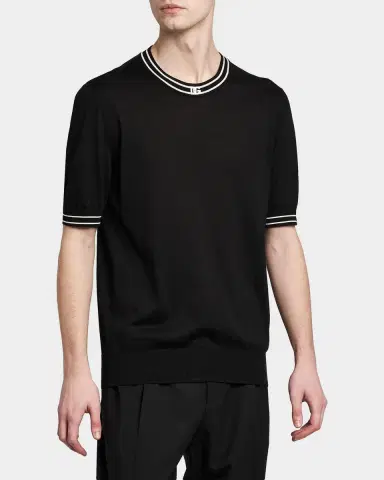 Dolce & Gabbana Men's Nero Silk Knit Ribbed-Logo Trim Crewneck T-Shirt | Thumbnail 5 Dolce & Gabbana Men's Nero Silk Knit Ribbed-Logo Trim Crewneck T-Shirt | Thumbnail 5