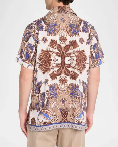Robert Graham Men's Dunbridge Printed Cotton-Linen Camp Shirt | Thumbnail 3 Robert Graham Men's Dunbridge Printed Cotton-Linen Camp Shirt | Thumbnail 3