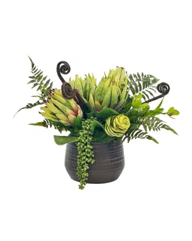 Winward Home 14" Faux Mixed Tropical Plants in Ceramic Cachepot | Thumbnail 1 Winward Home 14" Faux Mixed Tropical Plants in Ceramic Cachepot | Thumbnail 1