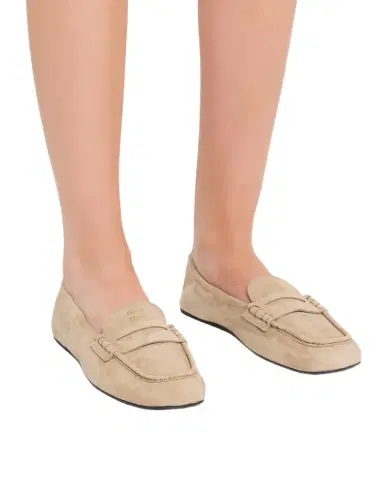 Miu Miu Ruched Suede Penny Loafers | Thumbnail 1 Miu Miu Ruched Suede Penny Loafers | Thumbnail 1