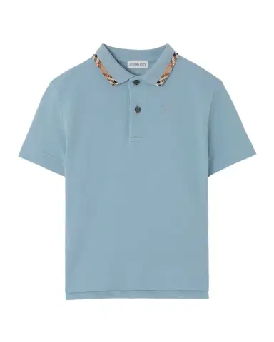 Burberry Boy's Johane Check Collar Cotton Polo Shirt, Size 4- | Thumbnail 1 Burberry Boy's Johane Check Collar Cotton Polo Shirt, Size 4- | Thumbnail 1