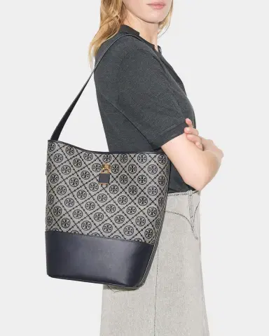 Tory Burch Lock Slim T Monogram Bucket Bag | Thumbnail 2 Tory Burch Lock Slim T Monogram Bucket Bag | Thumbnail 2