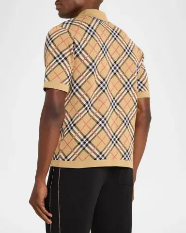 Burberry Men's Marlow Cotton Check Knit Polo Shirt | Thumbnail 2 Burberry Men's Marlow Cotton Check Knit Polo Shirt | Thumbnail 2