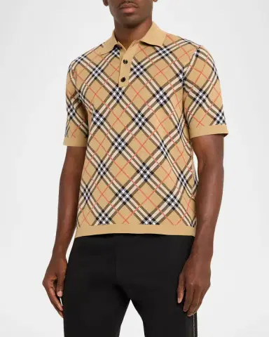 Burberry Men's Marlow Cotton Check Knit Polo Shirt | Thumbnail 3 Burberry Men's Marlow Cotton Check Knit Polo Shirt | Thumbnail 3