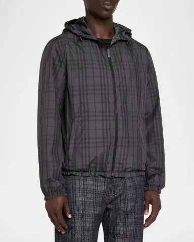 Burberry Men's Reversible Check Newport Hooded Jacket | Thumbnail 3 Burberry Men's Reversible Check Newport Hooded Jacket | Thumbnail 3