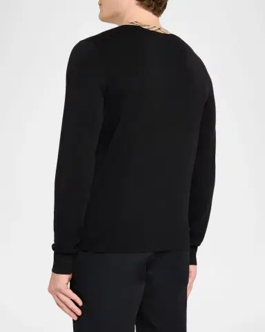 Burberry Men's Michael Crewneck-Check Wool Knit Sweater | Thumbnail 2 Burberry Men's Michael Crewneck-Check Wool Knit Sweater | Thumbnail 2