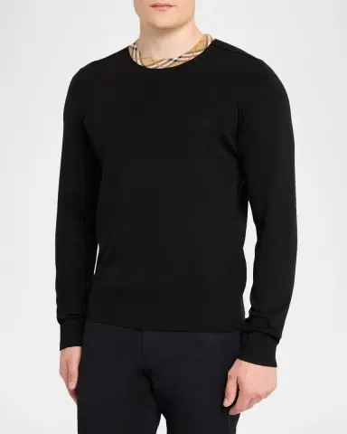 Burberry Men's Michael Crewneck-Check Wool Knit Sweater | Thumbnail 3 Burberry Men's Michael Crewneck-Check Wool Knit Sweater | Thumbnail 3