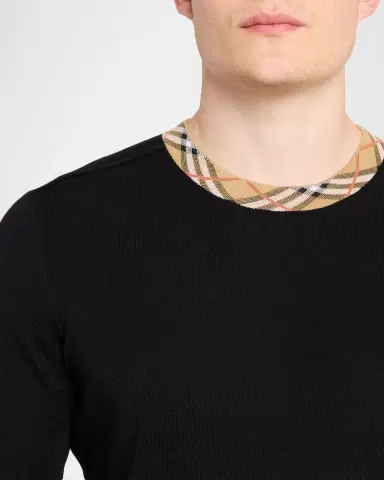 Burberry Men's Michael Crewneck-Check Wool Knit Sweater | Thumbnail 4 Burberry Men's Michael Crewneck-Check Wool Knit Sweater | Thumbnail 4