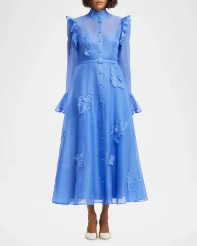 LEO LIN Katrina Applique Butterfly-Sleeve Belted Midi Dress | Thumbnail 2 LEO LIN Katrina Applique Butterfly-Sleeve Belted Midi Dress | Thumbnail 2