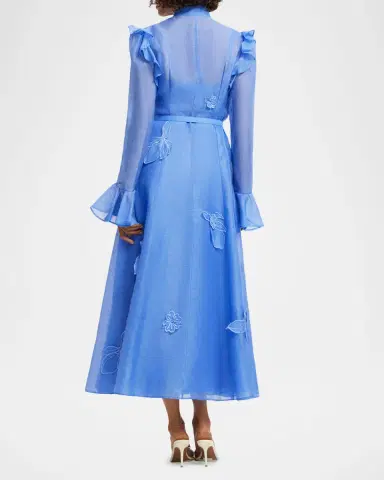 LEO LIN Katrina Applique Butterfly-Sleeve Belted Midi Dress | Thumbnail 3 LEO LIN Katrina Applique Butterfly-Sleeve Belted Midi Dress | Thumbnail 3