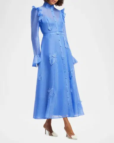 LEO LIN Katrina Applique Butterfly-Sleeve Belted Midi Dress | Thumbnail 4 LEO LIN Katrina Applique Butterfly-Sleeve Belted Midi Dress | Thumbnail 4