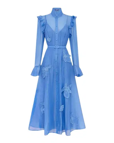 LEO LIN Katrina Applique Butterfly-Sleeve Belted Midi Dress | Thumbnail 1 LEO LIN Katrina Applique Butterfly-Sleeve Belted Midi Dress | Thumbnail 1