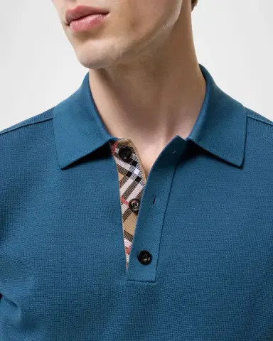 Burberry Men's Marcus Check-Trimmed Wool Polo Shirt | Thumbnail 2 Burberry Men's Marcus Check-Trimmed Wool Polo Shirt | Thumbnail 2