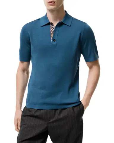 Burberry Men's Marcus Check-Trimmed Wool Polo Shirt | Thumbnail 1 Burberry Men's Marcus Check-Trimmed Wool Polo Shirt | Thumbnail 1