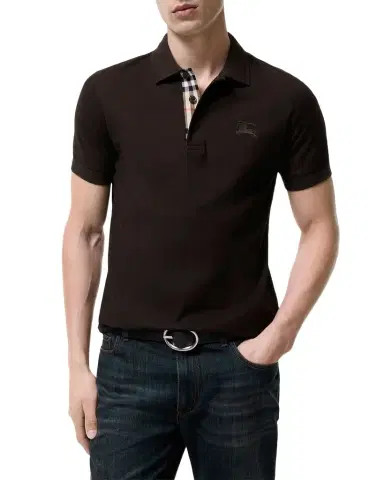 Burberry Men's Eddie Check-Placket Cotton Polo Shirt | Thumbnail 1 Burberry Men's Eddie Check-Placket Cotton Polo Shirt | Thumbnail 1
