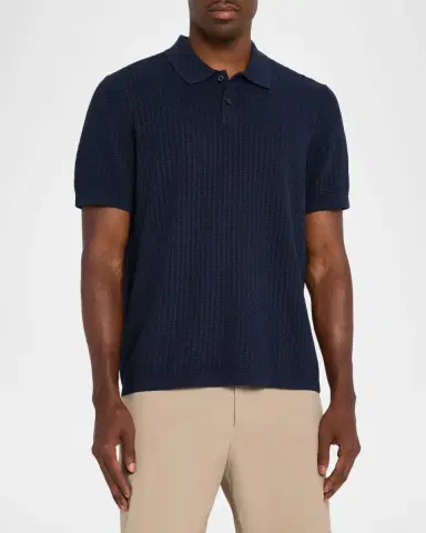 Theory Men's Cotton Cable Knit Polo Shirt | Thumbnail 4 Theory Men's Cotton Cable Knit Polo Shirt | Thumbnail 4